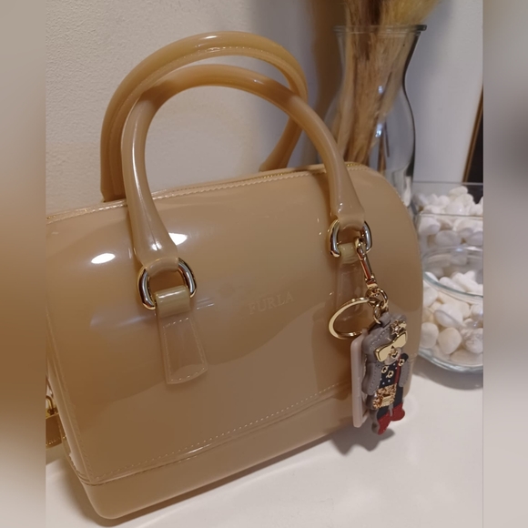 Furla Beige Glossy Rubber Mini Candy Satchel - Picture 9 of 16